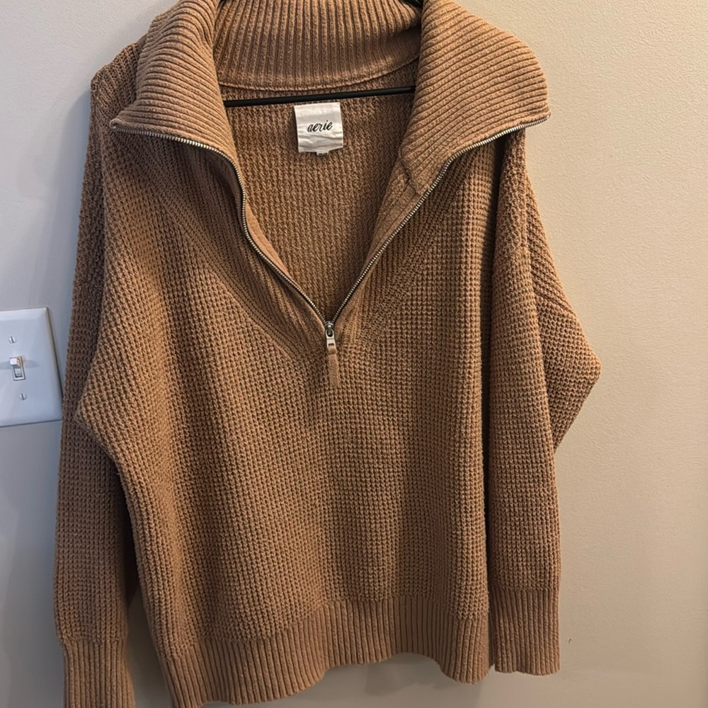 American Eagle Aerie quarter zip waffle sweater